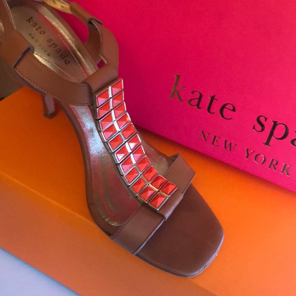 KATE SPADE cognac/orange jeweled T strap sandal ‼️ in Box. WORN